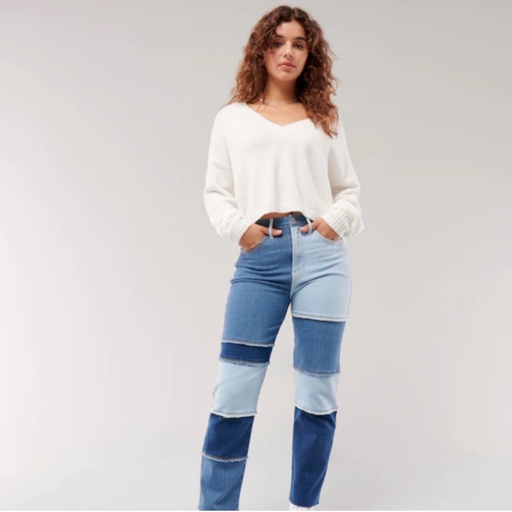 Hollister Blue Straight Leg Jeans with Patchwork Design